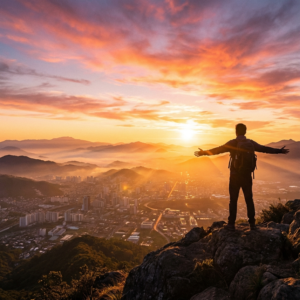 Pessoa confiante observando o amanhecer